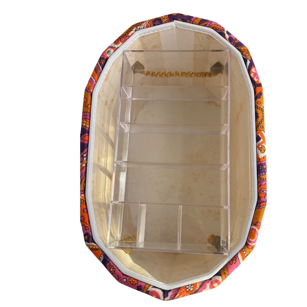 1960s Psychedelic Paisley Wig Case Hat Box Vanity Storage Mod Orange Pink - Picture 5 of 16